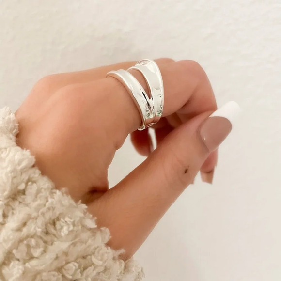 925 Sterling Silver Chunky Ring Layer Ring Large Bold Silver Statement Ring - Picture 7 of 10